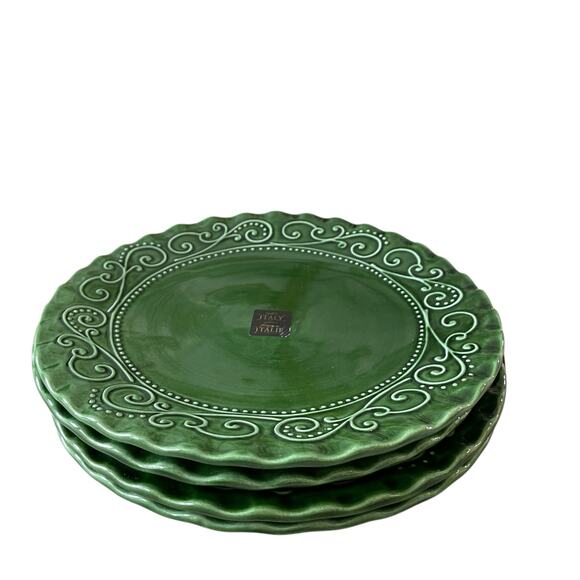 Maioliche Jessica Made in Italy Christmas Dinner Plates 11" Set 4 Holiday Green - Picture 5 of 11
